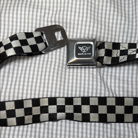 Buckle-Down vintage Black White Checkered Belt with Silver Corvette buckle